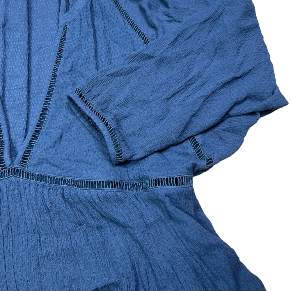 Free People Top Women Large Blue V Neck Lined Flowy Dolman Bohemian Peplum Tunic - Picture 9 of 13